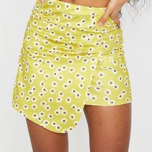 Lime Floral Ruched Wrap Mini Skirt